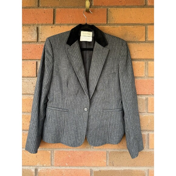 Evan Picone Lord & Taylor Pinstripe Blazer Velvet Collar Vintage | Size 12 - Picture 1 of 14